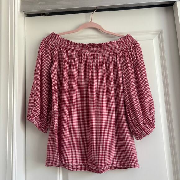 Gap Women’s Off the Shoulder Red Gingham Top Sz S Western Cowgirl Rodeo - Picture 1 of 5